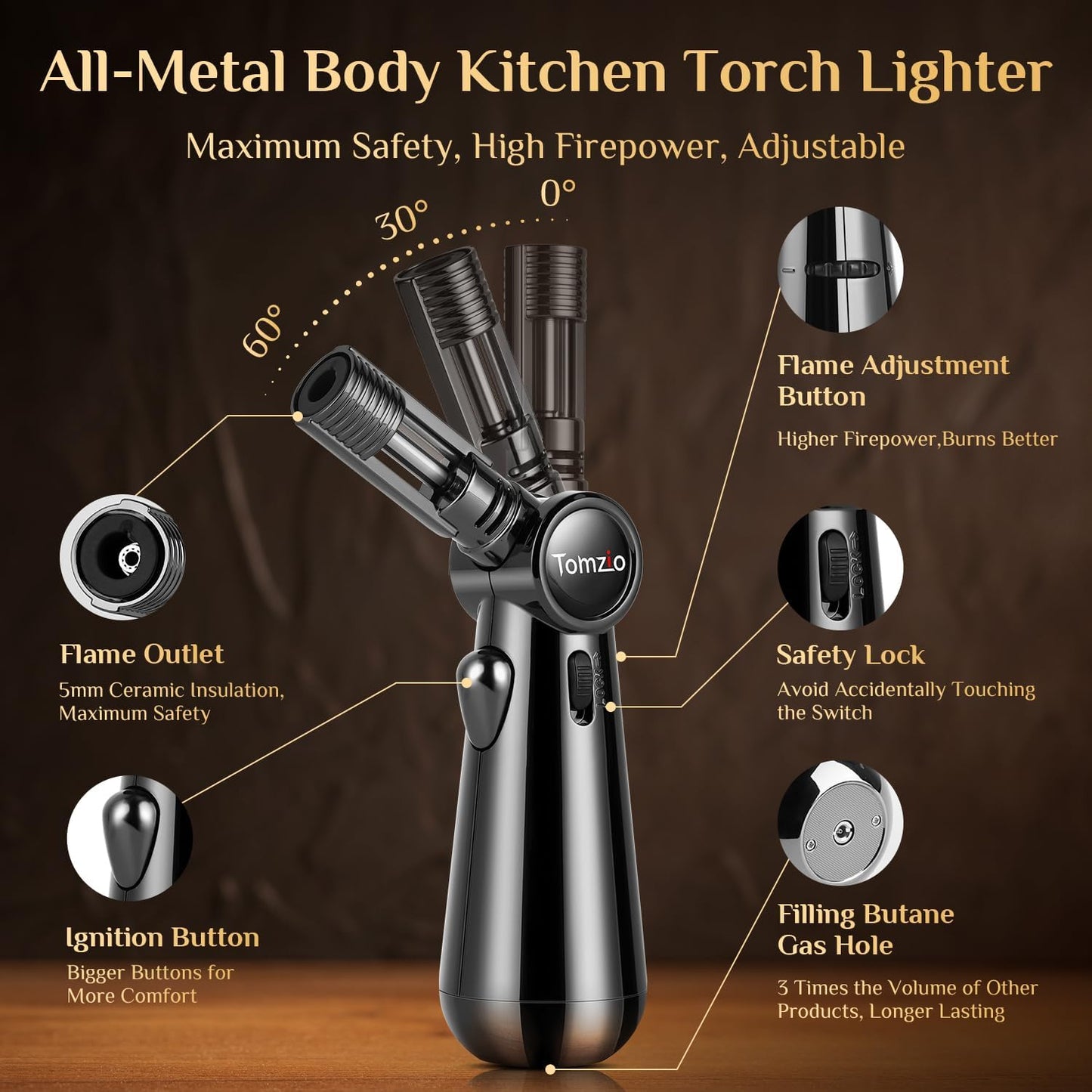 Whiskey Smoker Kit with Angle-Adjustable Metal Torch(No Butane) & 6 Natural Wood Chips,Anti-Burn Cocktail Smoker Set with Reusable Stainless Steel Ice Cubes & Mold,Bourbon Gift for Men