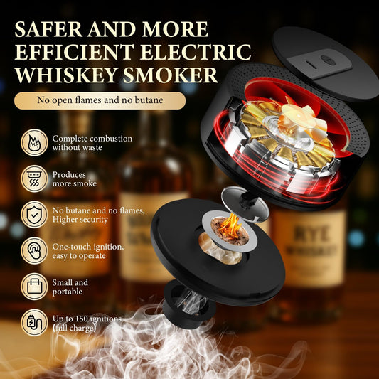 Electric Whiskey Smoker Kit with 10 Natural Wood Chips,Rechargeable Cocktail Smoker Kit with 2 Wooden Bourbon Whiskey Glasses,Reusable Food-Grade Stainless Steel Ice Cubes & Mold,Gift for Father's Day